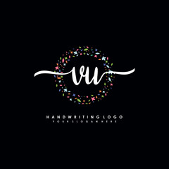 VU initials handwritten logo with flower templates surround the letters. initial wedding template vector