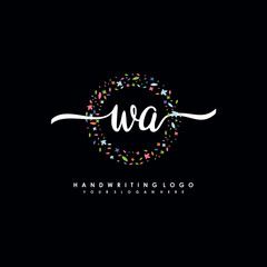 WA initials handwritten logo with flower templates surround the letters. initial wedding template vector