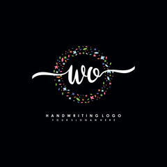 WO initials handwritten logo with flower templates surround the letters. initial wedding template vector