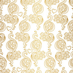 Vector golden seamless pattern for design template. Vintage element in Victorian style. Luxury floral decoration. Ornate illustration for wallpaper. Traditional outline ornament.