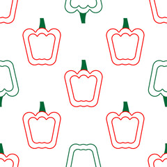 bell pepper seamless pattern outline silhouette red and green