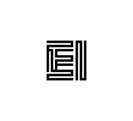 Initial two letter black line shape logo vector EI