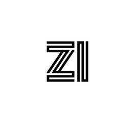 Initial two letter black line shape logo vector ZI