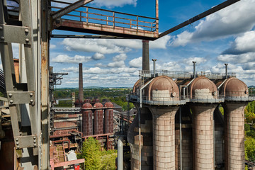 Industrial factory in Duisburg, Germany. Public park Landschaftspark, landmark and tourist attraction.