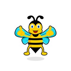 Cartoon cute bee mascot, Cartoon cute bee pointing. Cute bee holding honeycomb. Cute bee holding honey dipper. Vector illustration isolated