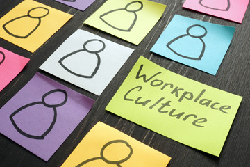 Fototapeta Workplace culture concept. Silhouettes drawn on sheets. obraz