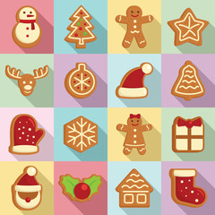 Gingerbread icons set. Flat set of gingerbread vector icons for web design