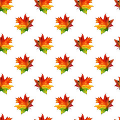Seamless pattern with autumn maple leaves. Watercolor design for fabric, packaging, paper. Hand drawn