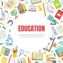 Education Banner Template with School Supplies and Space for Text Vector Illustration
