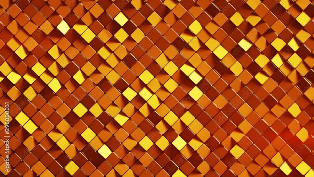 Poster slowly rotating orange rhombus shapes. abstract geometric motion background. 3d render seamless loop