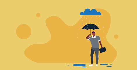 businessman holding umbrella protection security concept african american business man standing under rain sketch full length horizontal vector illustration