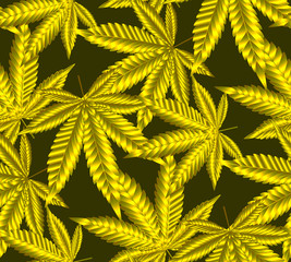 Abstract Cannabis leaf gold, marijuana leaves Seamless Pattern Background Vector Illustration.