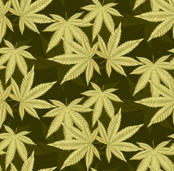 Abstract Cannabis leaf gold, marijuana leaves Seamless Pattern Background Vector Illustration.