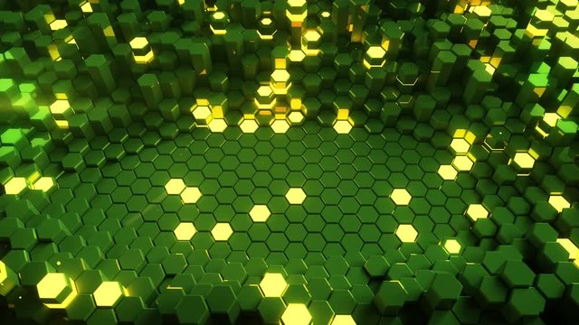 Futuristic technology background with green hexagons