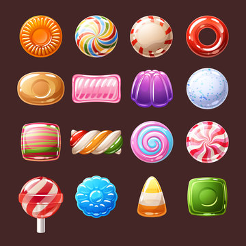 Colorful candies sweets icons vector illustration.
