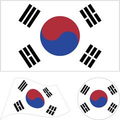 Republic of Korea. National flag, icon set. Vector illustration on white background.