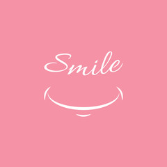 Smile icon template design. Smiling emoticon vector isolated logo illustration on pink background. Face line art style. Smiling Cartoon Funny Face With Smiley Expression.