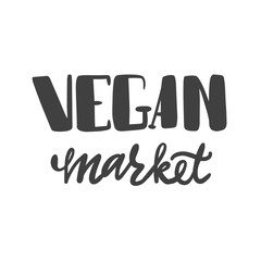 Naklejka premium Hand lettering inscription for signboard vegetarian market. Vegan market