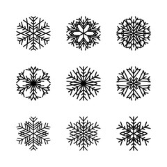 Obraz premium A collection of Christmas snowflakes. New Year's and Christmas. Snowflakes are made in a traditional style. Vector illustration.