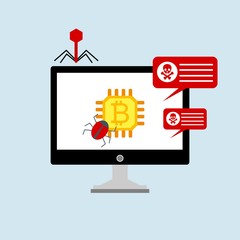 Ransomware malware wannacry risk symbol hacker cyber attack concept computer virus infection infographic. Vector online hacker risk illustration