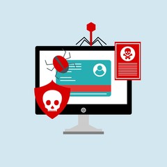 Ransomware malware wannacry risk symbol hacker cyber attack concept computer virus infection infographic. Vector online hacker risk illustration