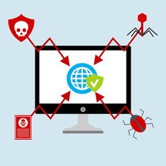 Ransomware malware wannacry risk symbol hacker cyber attack concept computer virus infection infographic. Vector online hacker risk illustration