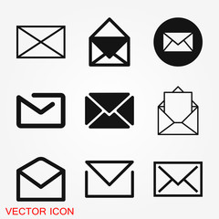 Envelope icon, vector mail envelope and letter symbol
