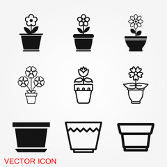 Flowerpot icon, vectorized plants in a pot, flower symbol