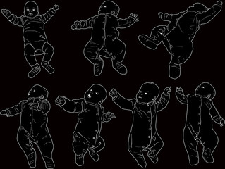 sevent child outlines collection isolated on black