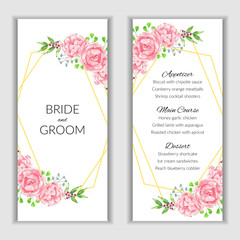 Watercolor pink flower menu card template