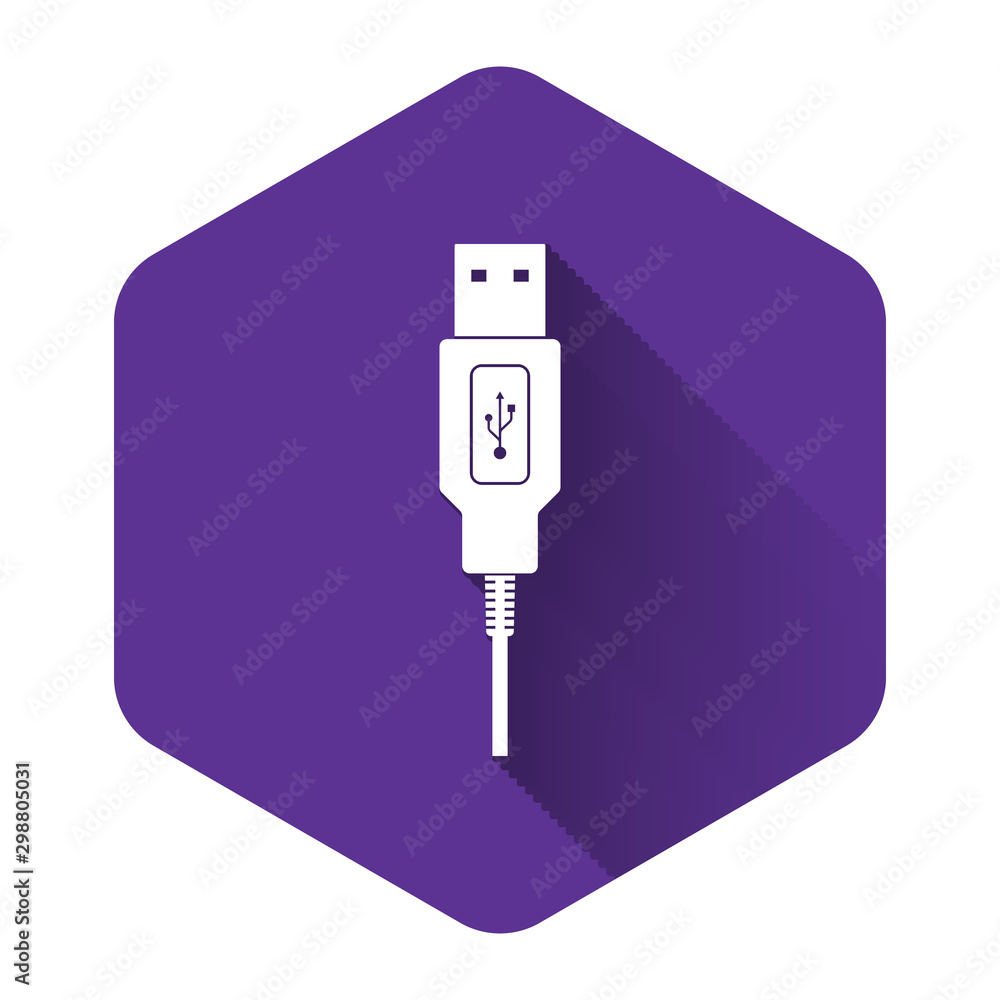 Aufkleber white usb cable cord icon with long shadow. connectors and sockets for pc and mobile devices. comput