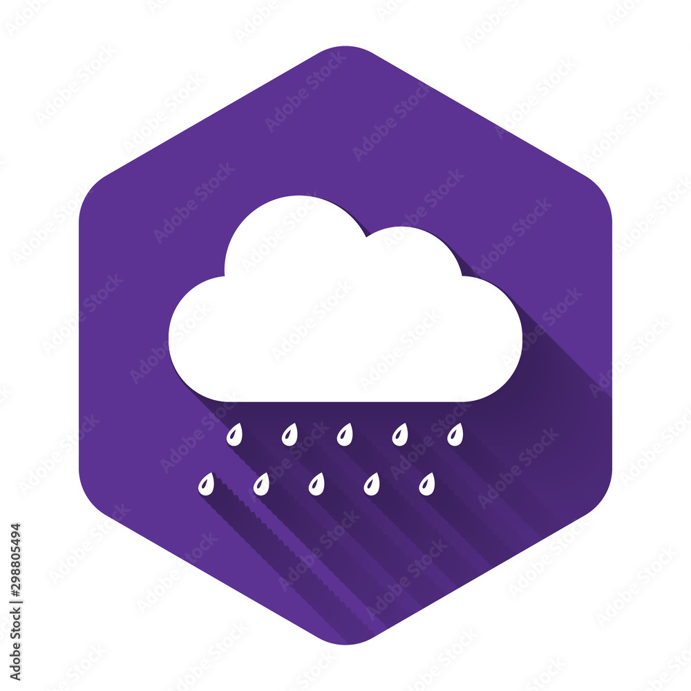 Aufkleber white cloud with rain icon isolated with long shadow. rain nimbus cloud precipitation with rain drop
