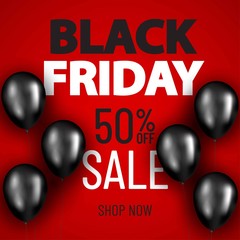 Black Friday Sale Poster with black  Balloons. Shopping offer banner