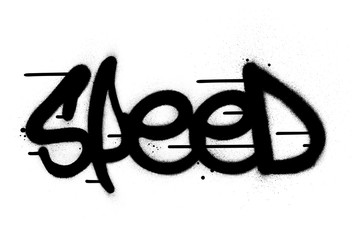 graffiti speed word sprayed in black over white