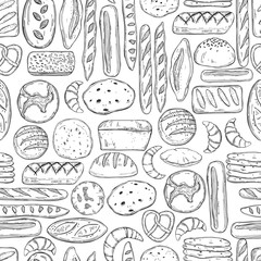 Vector seamless pattern  with hand drawn  bread.
