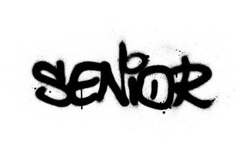 graffiti senior word sprayed in black over white