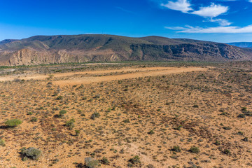 Dry and desolate semi desert in the Karoo region of South Africa as seen from the air.