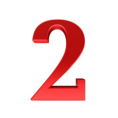 2 two red number 3d sign render isolated cut out on white background