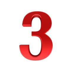 3 three red number 3d sign render isolated cut out on white background