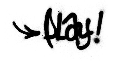 graffiti play word sprayed in black over white
