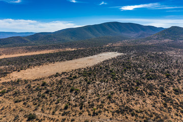 Dry and desolate semi desert in the Karoo region of South Africa as seen from the air.