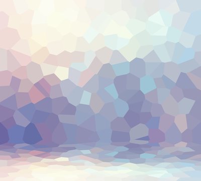 Empty room iridescent mosaic background. Gleaming blue, pink, violet wall and floor texture. Cristall decoration. 3d illustration. Magic interior.