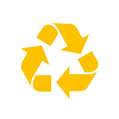 recycle symbol yellow isolated on white background, yellow ecology icon sign, yellow arrow shape for recycle icon garbage waste, recycle symbol for ecological conservation