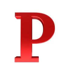 P letter red sign 3d rendering text alphabet capital font isolated on white background