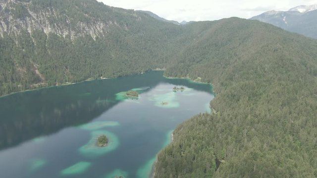Lake Eib (Eibsee) from above captured on a drone in 4K