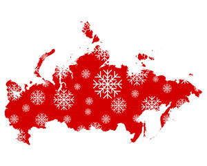 Karte von Russland mit Schneeflocken