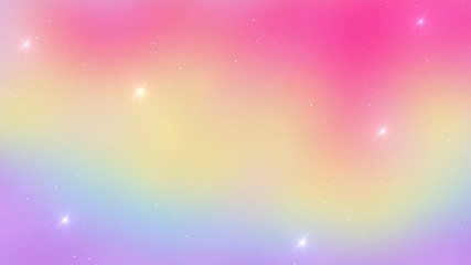 Obraz premium Holographic fairy Magic background with rainbow mesh. Kawaii universe banner in princess colors. Fantasy gradient backdrop with hologram