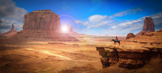 Legendary scene of a cowboy in Monument Valley (USA)