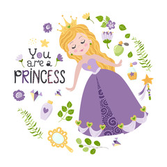 Naklejka na ściany i meble Poster with princess and lettering