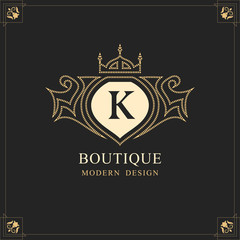 Capital Letter K. Linear Monogram. Elegant Modern Logo. Calligraphic Design. Luxury Emblem. Vintage Ornament. Simple Graphics Style. Flourishes Boutique Brand. Creative Royal Mark. Vector illustration